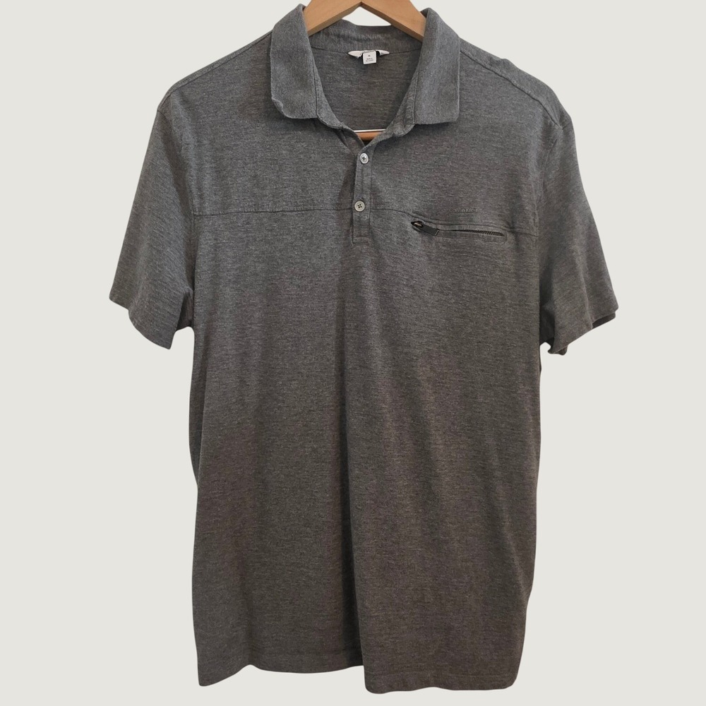 Calvin Klein Polo Men's Short Sleeve Shirt Grey Zipper Pocket Cotton Modern XL
